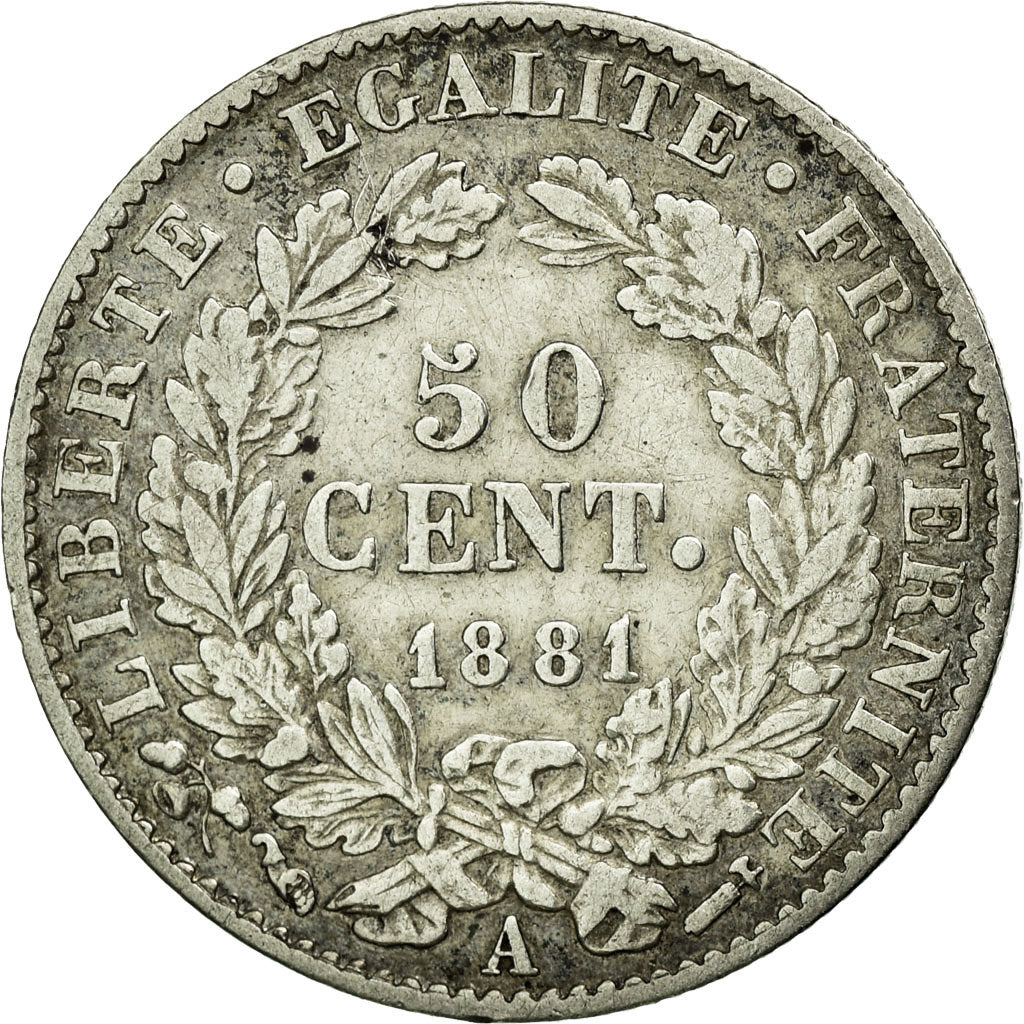 Coin, France, Cérès, 50 Centimes, 1881, Paris, AU(50-53), Silver, Gadoury:419a