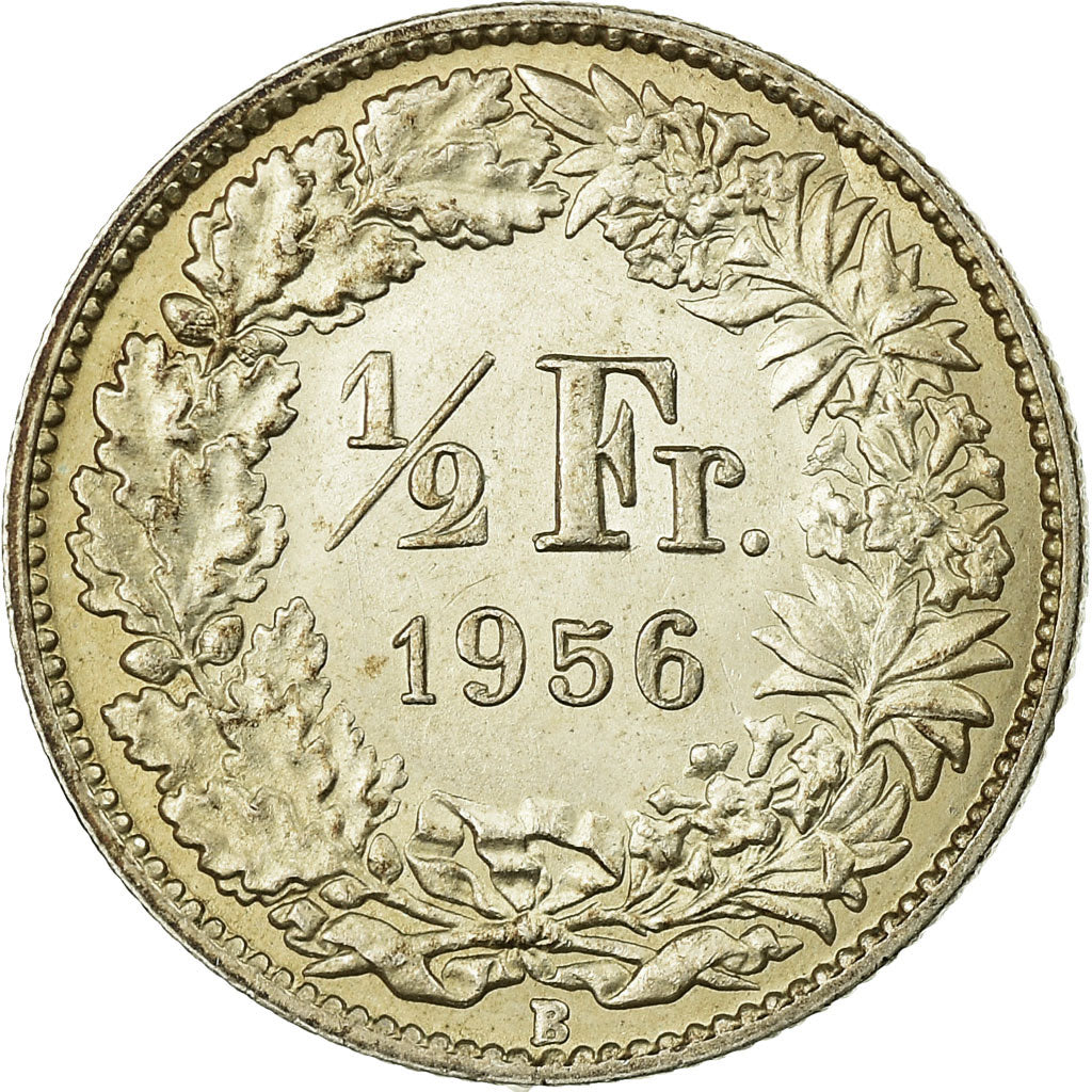 Coin, Switzerland, 1/2 Franc, 1956, Bern, AU(55-58), Silver, KM:23