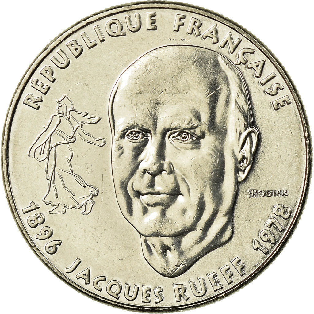 Moneta, Francja, Jacques Rueff, Franc, 1996, Paris, AU(55-58), Nikiel, KM:1160
