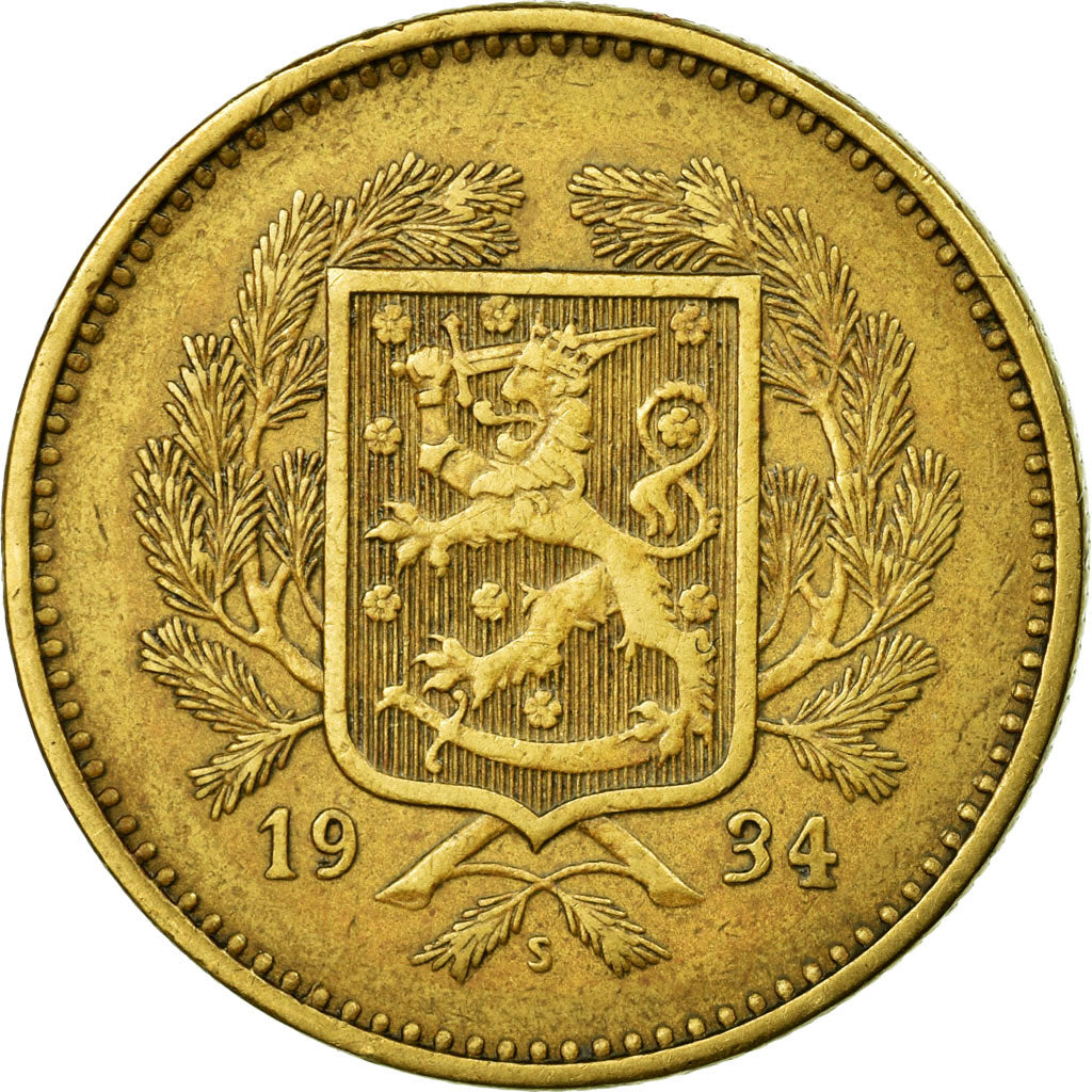 Coin, Finland, 10 Markkaa, 1934, AU(50-53), Aluminum-Bronze, KM:32a