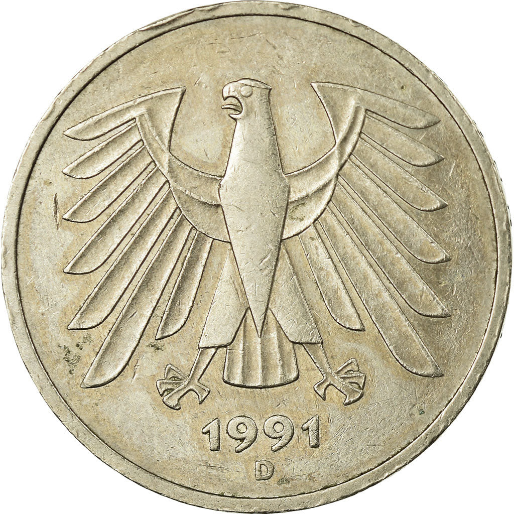 Moneta, GERMANIA - REPUBBLICA FEDERALE, 5 Mark, 1991, Munich, BB, Nichel