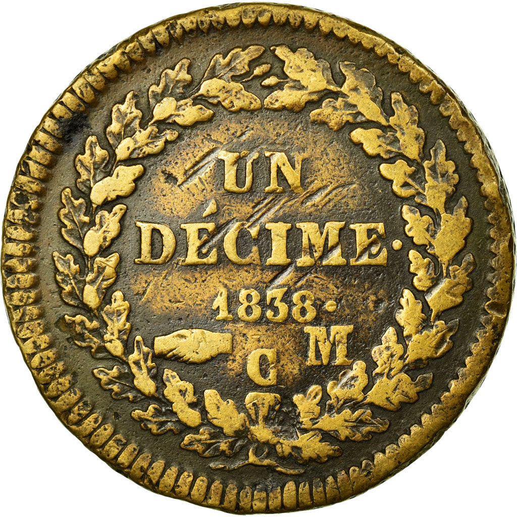 Moneta, Monaco, Honore V, Decime, 1838, Monaco, MB, Rame, Gadoury:105
