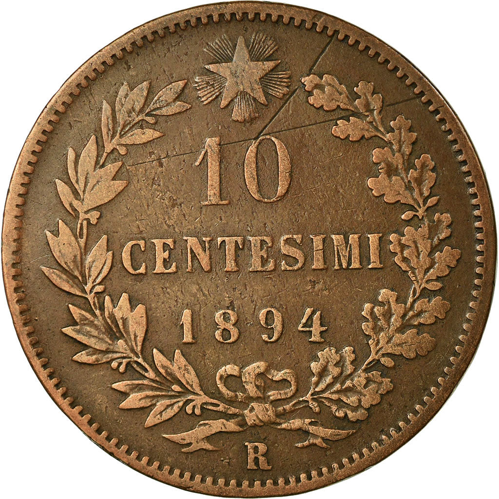 Moeda, Itália, Umberto I, 10 Centesimi, 1894, Rome, VF(20-25), Cobre, KM:27.2