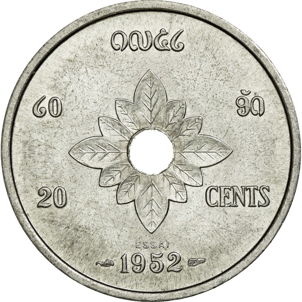 Coin, Lao, Sisavang Vong, 20 Cents, 1952, MS(60-62), Aluminium, Lecompte:5