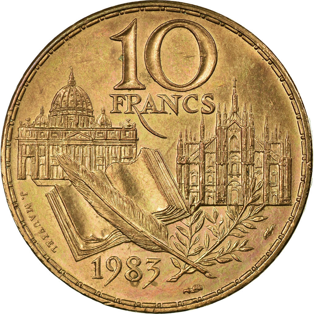 Moneta, Francja, Stendhal, 10 Francs, 1983, EF(40-45), Nikiel-Brąz, KM:953