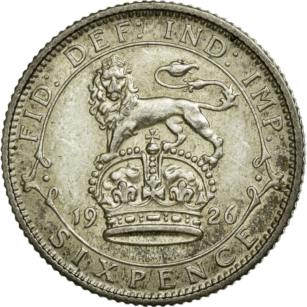 Coin, Great Britain, George V, 6 Pence, 1926, AU(55-58), Silver, KM:815a.2