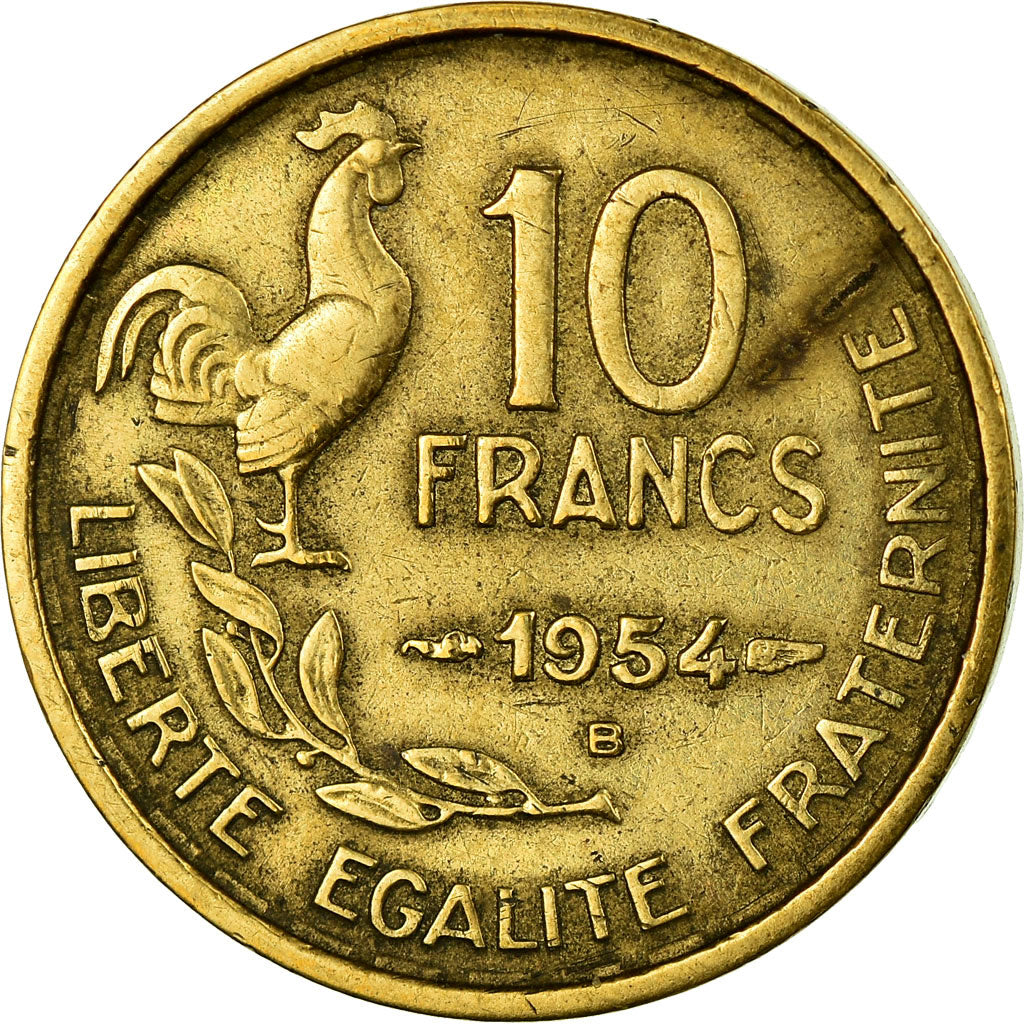 Moeda, França, Guiraud, 10 Francs, 1954, Beaumont - Le Roger, EF(40-45)