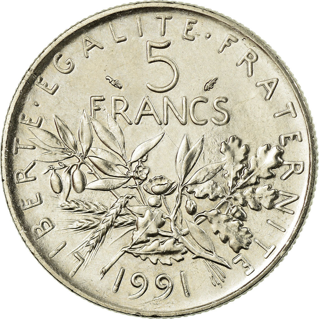 Coin, France, Semeuse, 5 Francs, 1991, Paris, EF(40-45), Nickel Clad