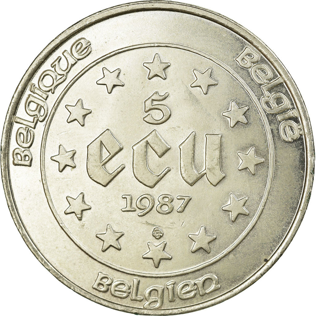 Coin, Belgium, 5 Ecu, 1987, AU(55-58), Silver, KM:166