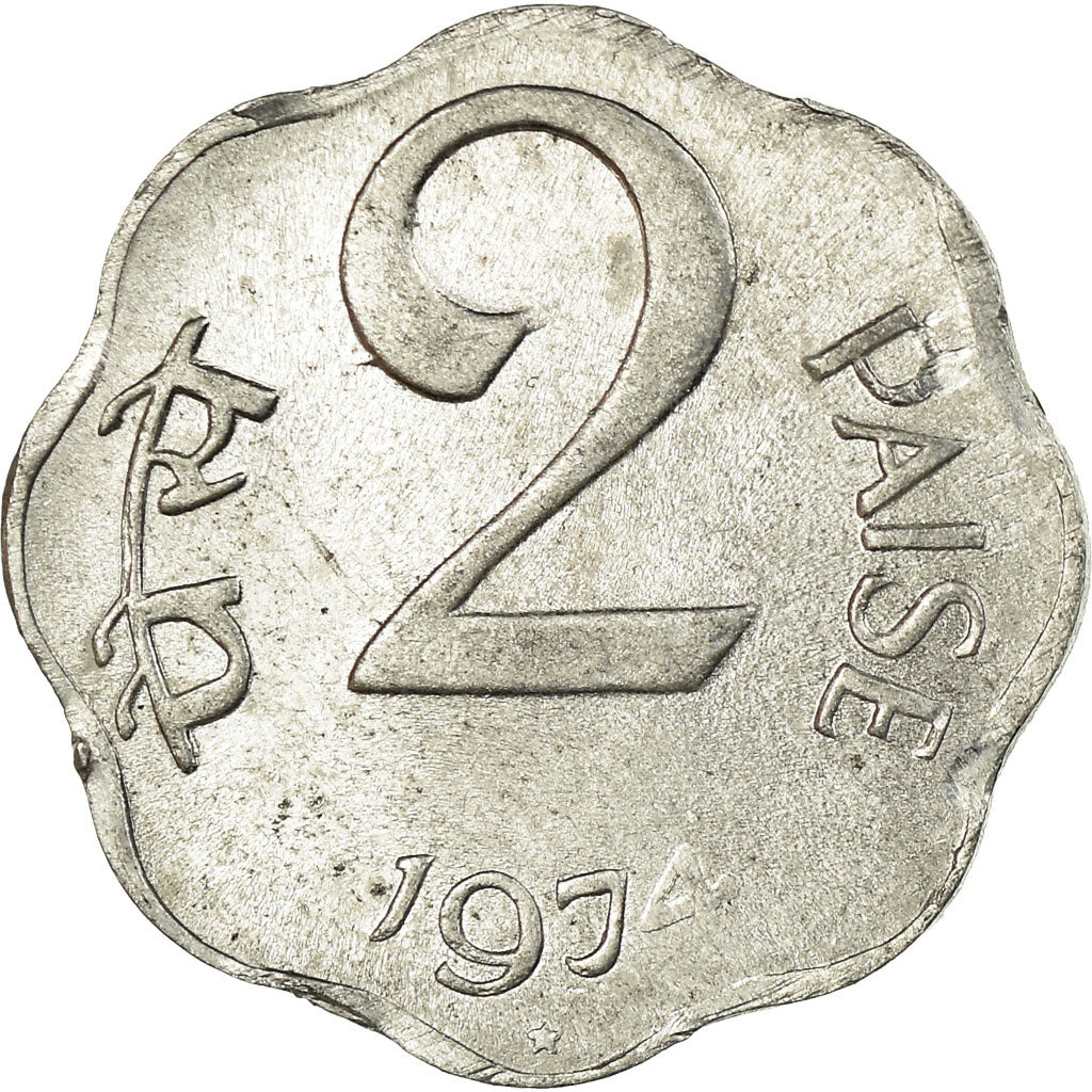 Moeda, ÍNDIA - REPÚBLICA, 2 Paise, 1974, VF(30-35), Alumínio, KM:13.6