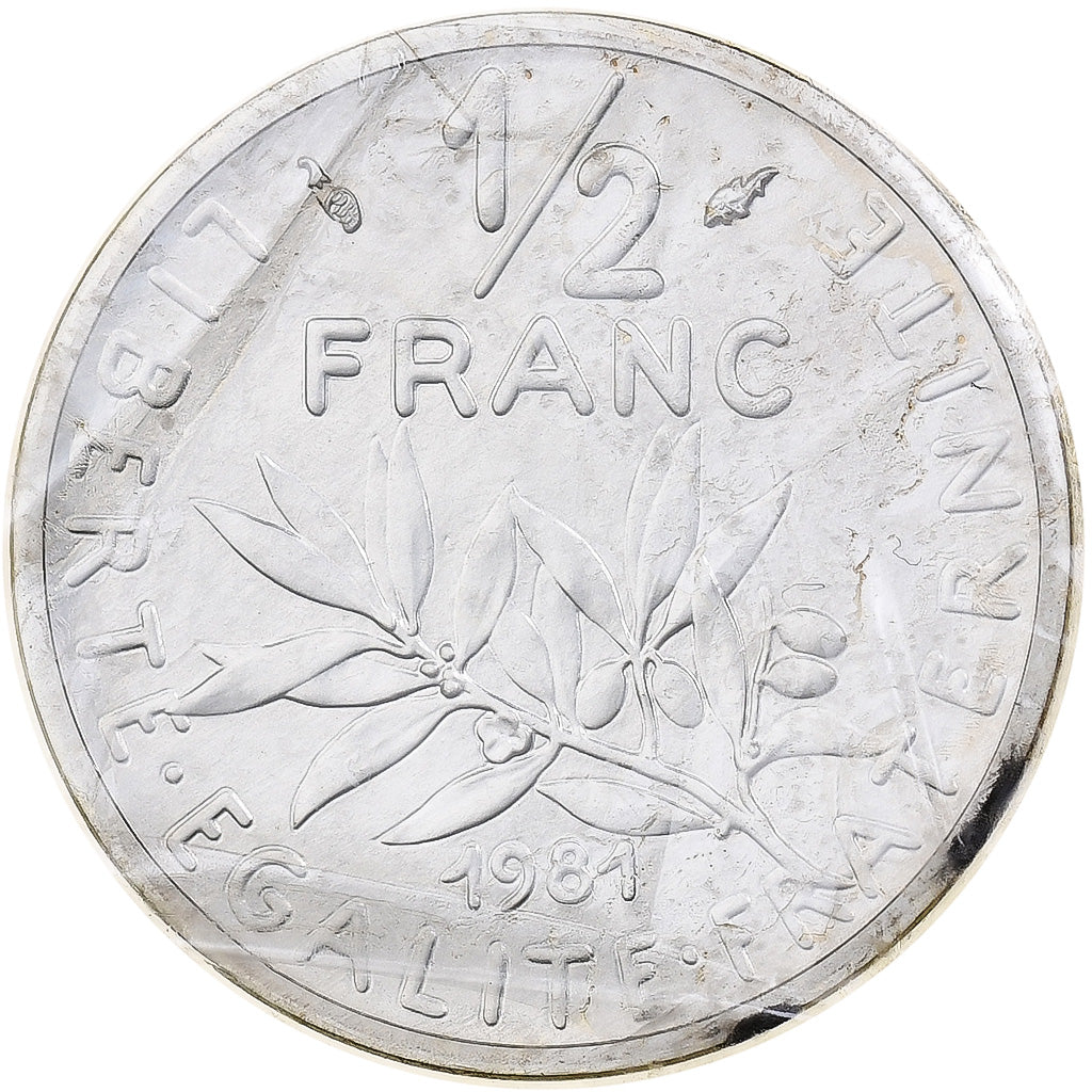 France, 1/2 Franc, Semeuse, 1981, Paris, Piéfort, Silver, MS(65-70)