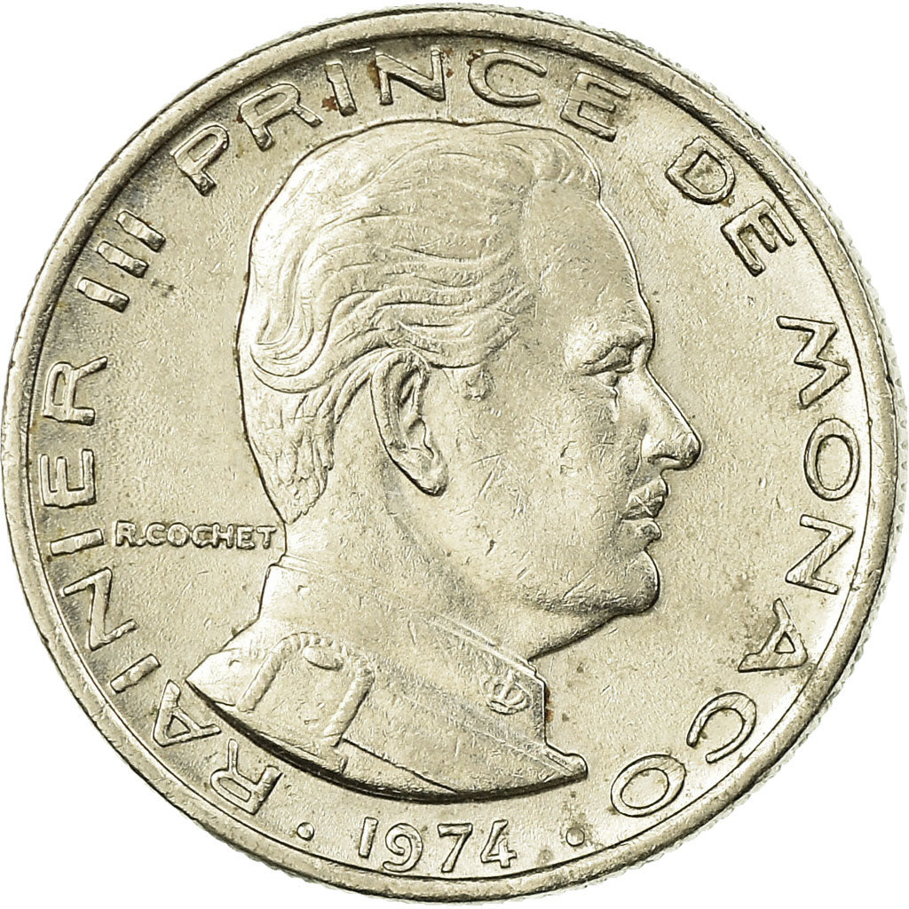 Coin, Monaco, Rainier III, 1/2 Franc, 1974, EF(40-45), Nickel, KM:145