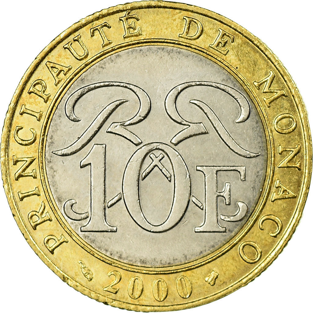 Coin, Monaco, Rainier III, 10 Francs, 2000, EF(40-45), Bi-Metallic, KM:163