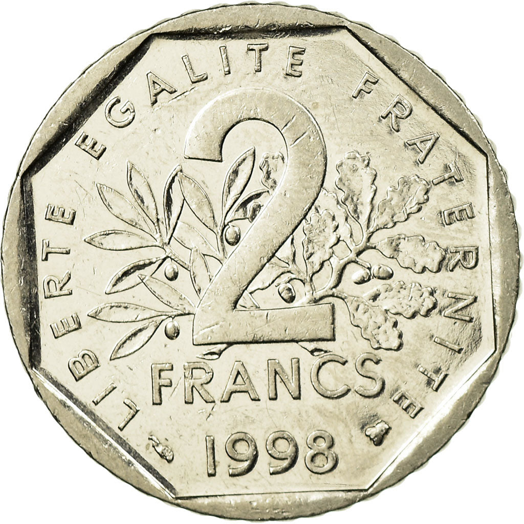 Moneda, Francia, Semeuse, 2 Francs, 1998, MBC, Níquel, KM:942.1, Gadoury:547