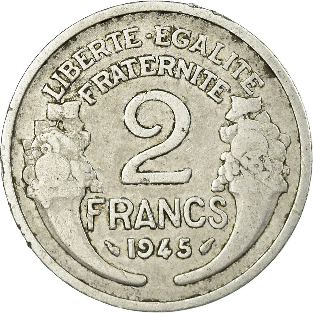 Moneta, Francia, Morlon, 2 Francs, 1945, MB+, Alluminio, KM:886a.1, Gadoury:538a
