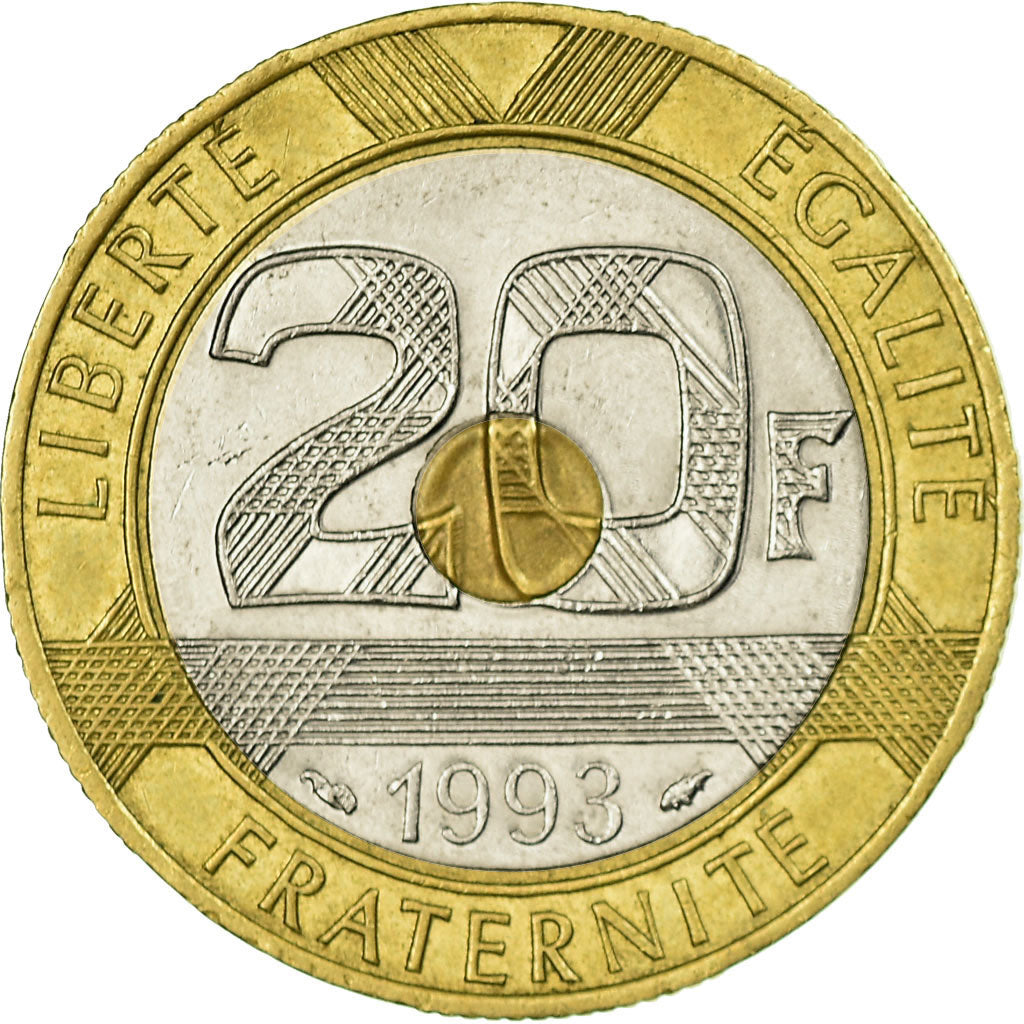 Moeda, França, Mont Saint Michel, 20 Francs, 1993, EF(40-45), Trimetálico