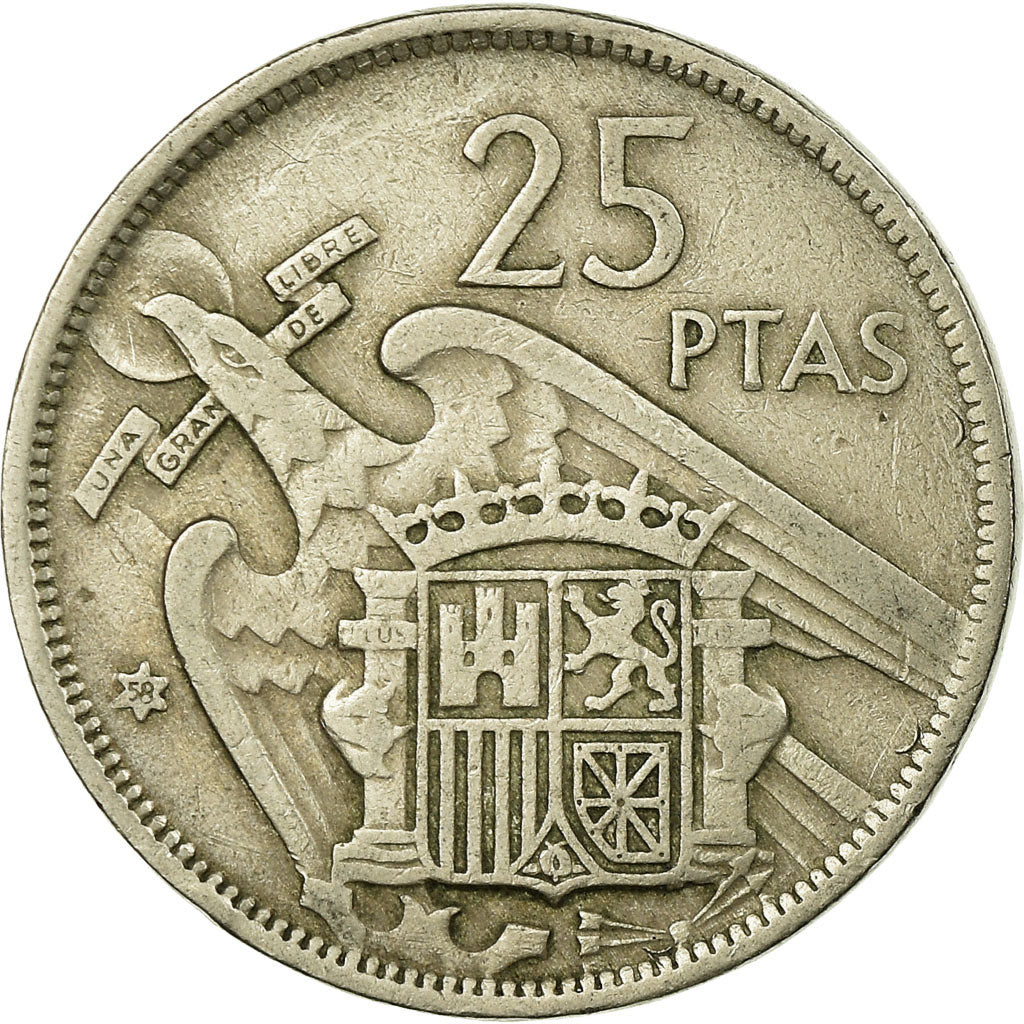 Coin, Spain, Caudillo and regent, 25 Pesetas, 1958, EF(40-45), Copper-nickel