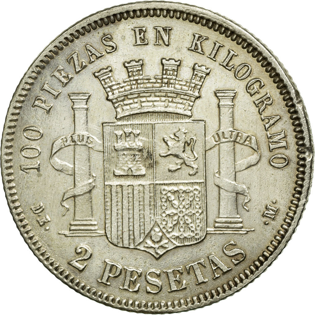 Moneta, Spagna, Provisional Government, 2 Pesetas, 1870, BB+, Argento, KM:654