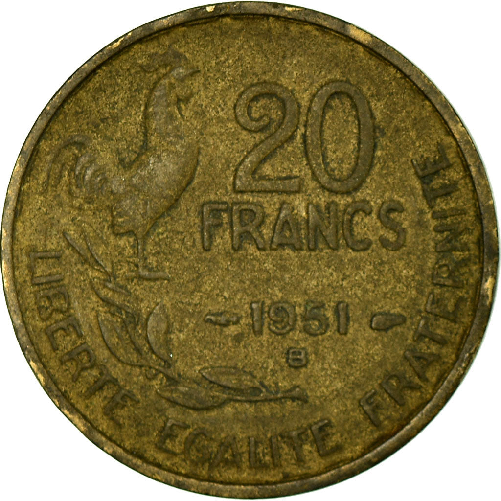 Moneta, Francia, Guiraud, 20 Francs, 1951, Beaumont - Le Roger, B+