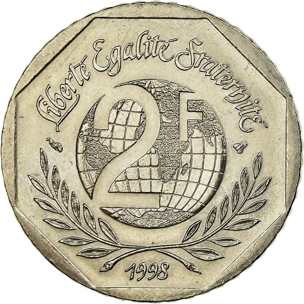 Moeda, França, René Cassin, 2 Francs, 1998, AU(50-53), Níquel, KM:1213
