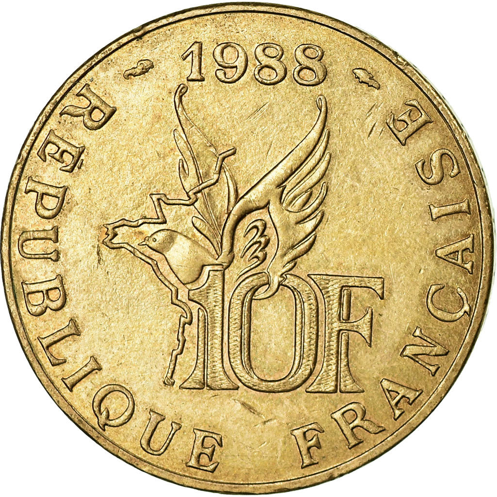 Moneta, Francia, Roland Garros, 10 Francs, 1988, BB, Alluminio-bronzo, KM:965