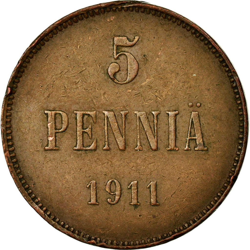 Coin, Finland, Nicholas II, 5 Pennia, 1911, AU(50-53), Copper, KM:15
