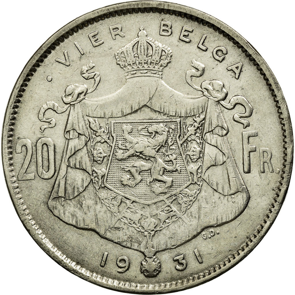 Munten, België, 20 Francs, 20 Frank, 1931, ZF+, Nickel, KM:102