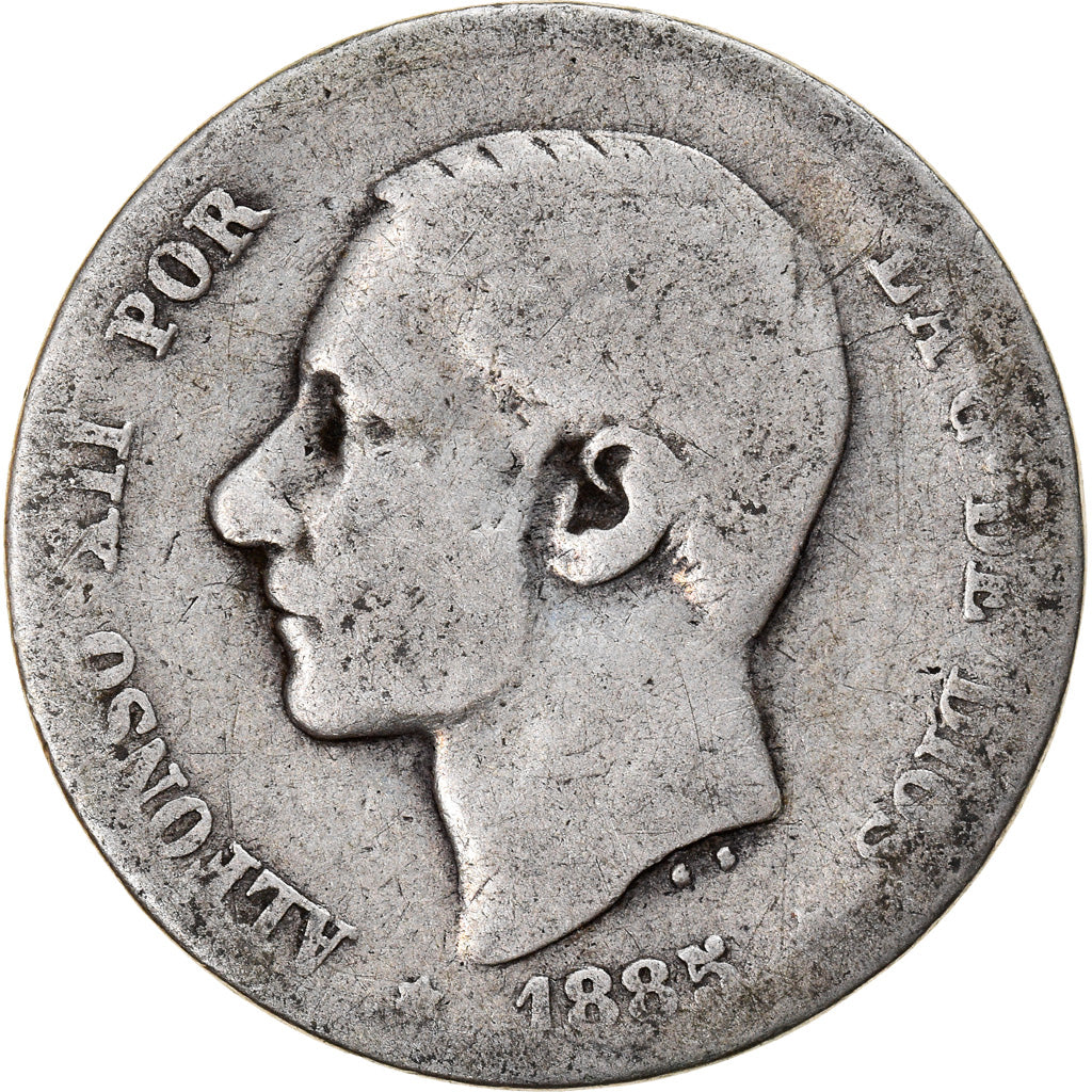 Moneda, España, Alfonso XII, Peseta, 1885, Madrid, BC, Plata, KM:686