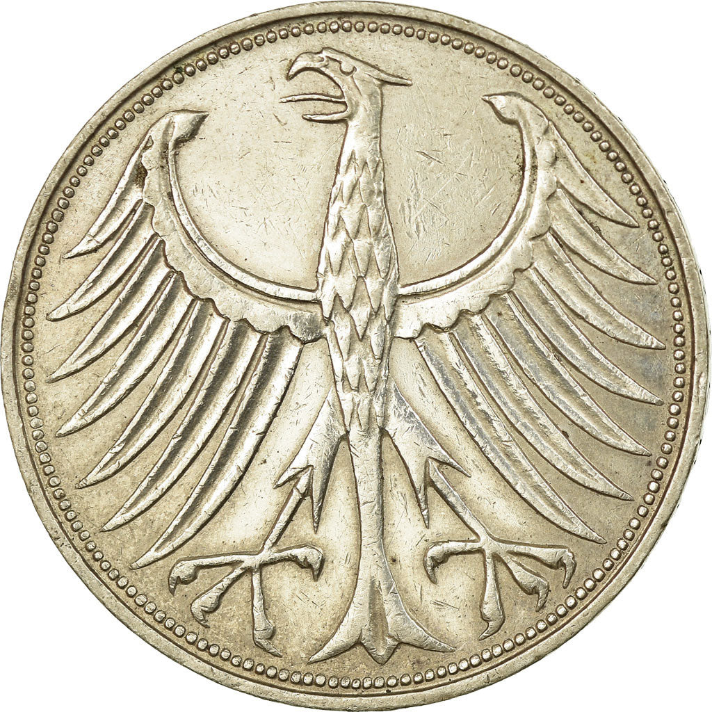 Coin, GERMANY - FEDERAL REPUBLIC, 5 Mark, 1966, Hamburg, EF(40-45), Silver