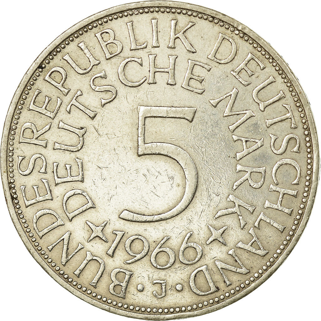 Coin, GERMANY - FEDERAL REPUBLIC, 5 Mark, 1966, Hamburg, EF(40-45), Silver