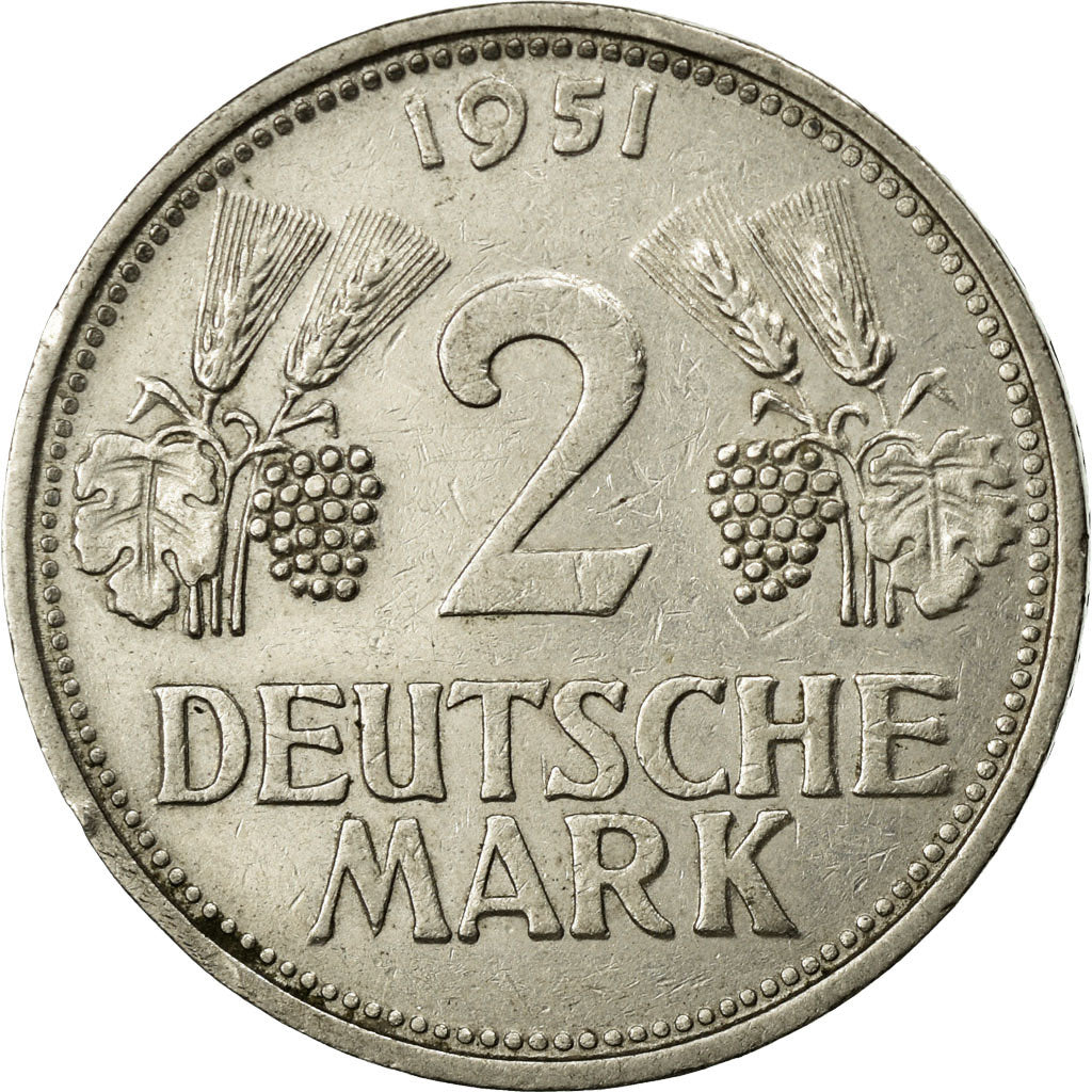 Coin, GERMANY - FEDERAL REPUBLIC, 2 Mark, 1951, Karlsruhe, EF(40-45)