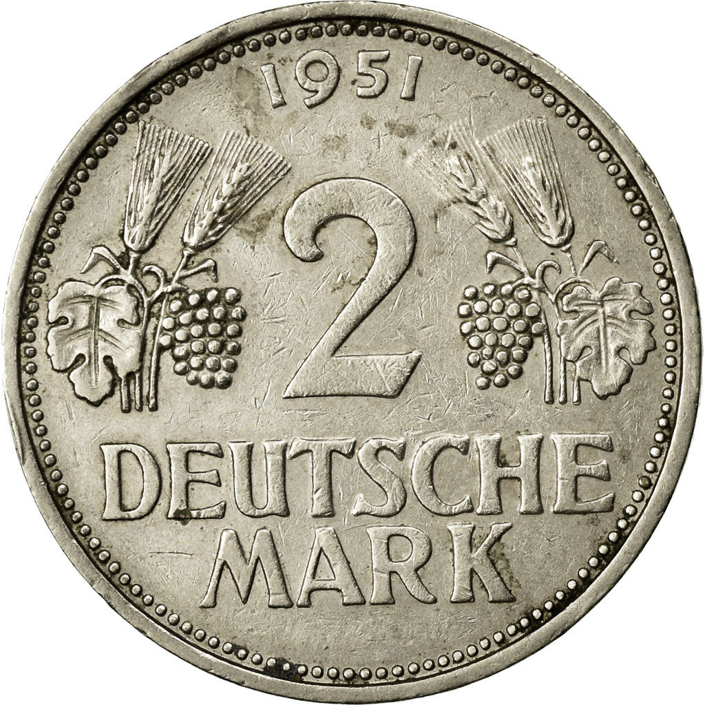 Munten, Federale Duitse Republiek, 2 Mark, 1951, Stuttgart, ZF, Copper-nickel