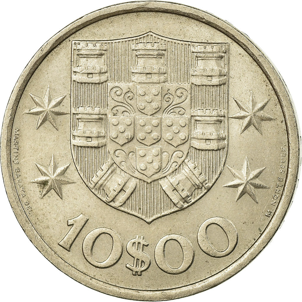 Moneta, Portugal, 10 Escudos, 1973, EF(40-45), Miedź-Nikiel niklowany, KM:600
