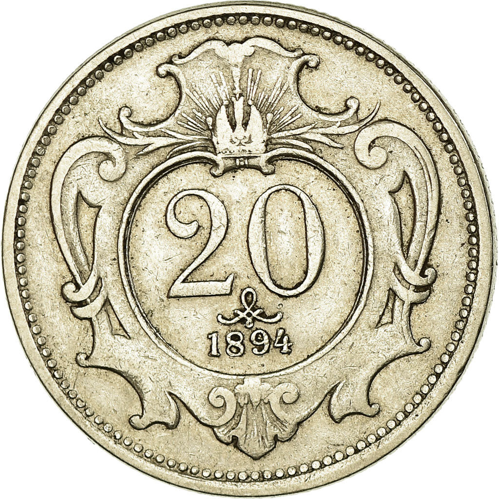 Coin, Austria, Franz Joseph I, 20 Heller, 1894, EF(40-45), Nickel, KM:2803