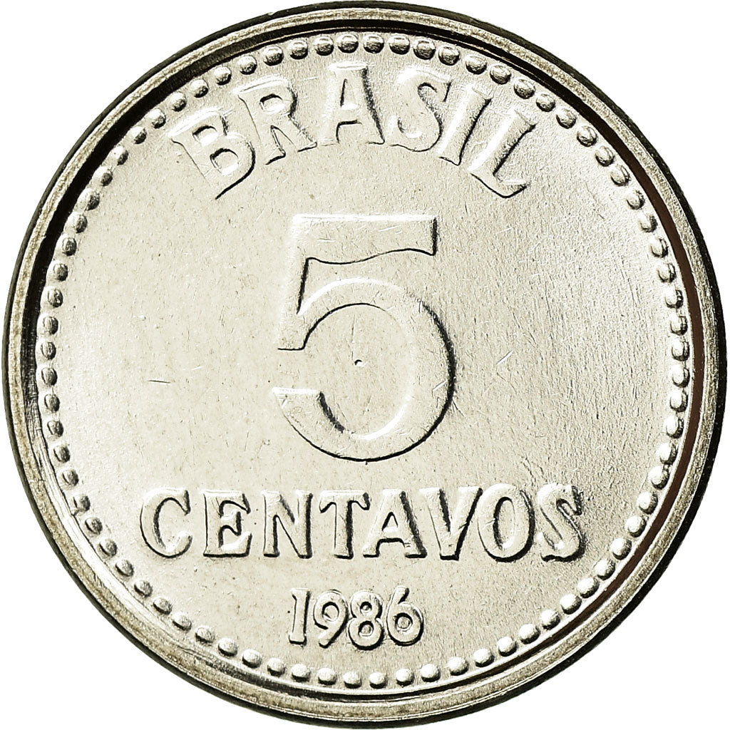 Coin, Brazil, 5 Centavos, 1986, MS(63), Stainless Steel, KM:601