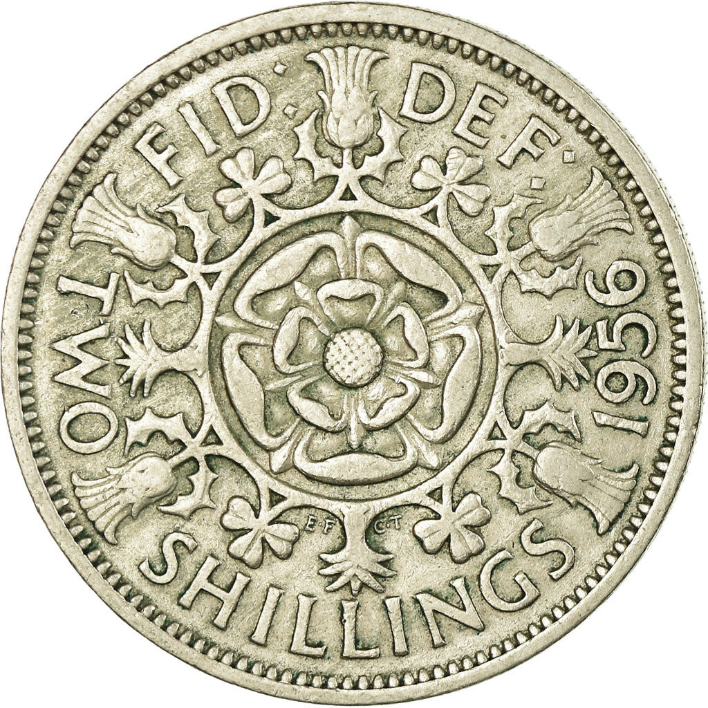 Moeda, Grã-Bretanha, Elizabeth II, Florin, Two Shillings, 1956, VF(30-35)