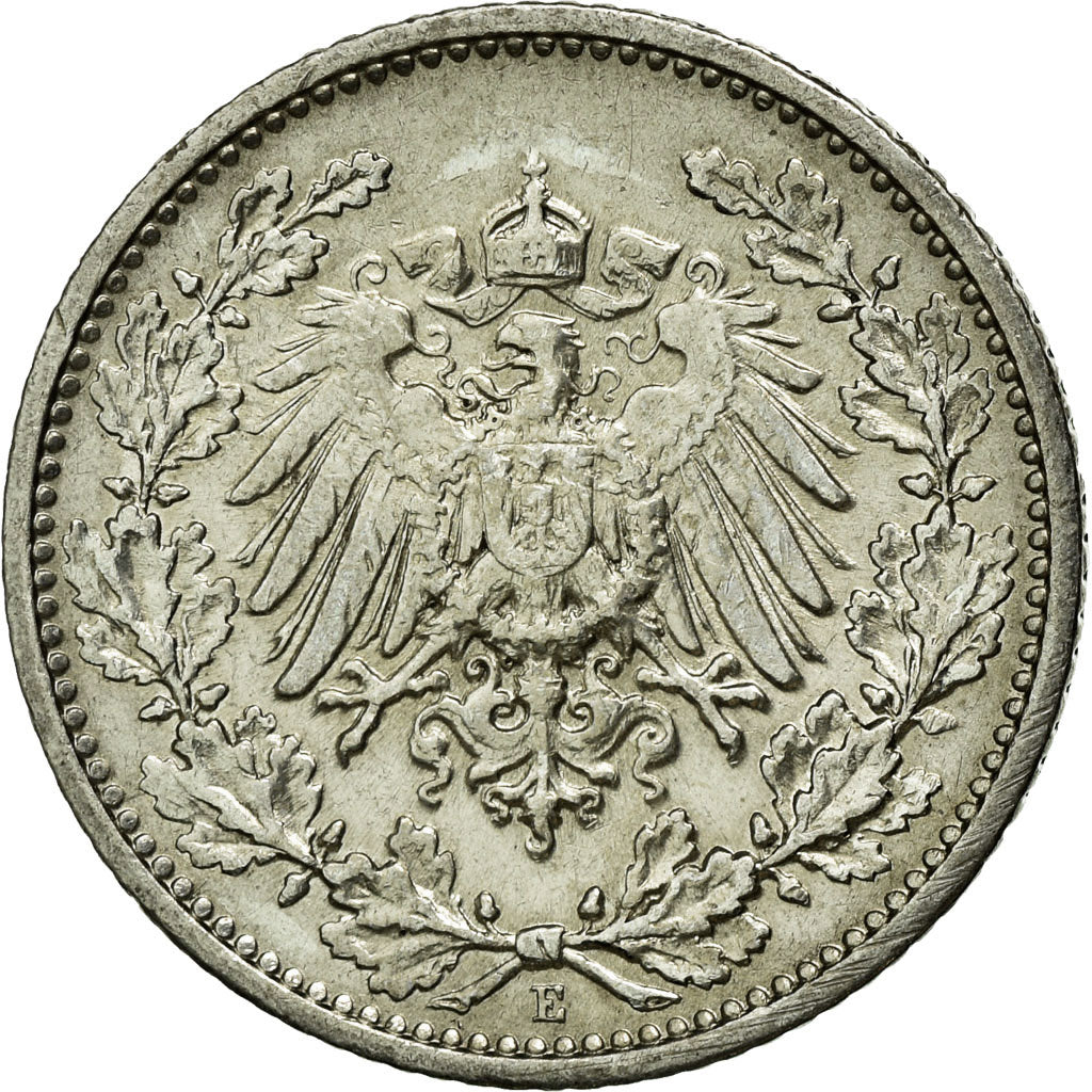 Monnaie, GERMANY - EMPIRE, 1/2 Mark, 1912, Muldenhütten, TTB+, Argent, KM:17