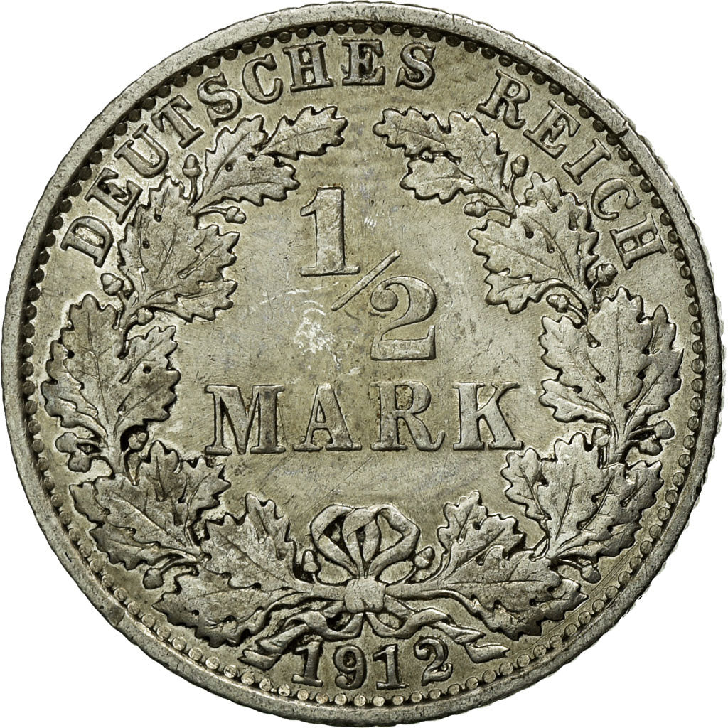 Monnaie, GERMANY - EMPIRE, 1/2 Mark, 1912, Muldenhütten, TTB+, Argent, KM:17