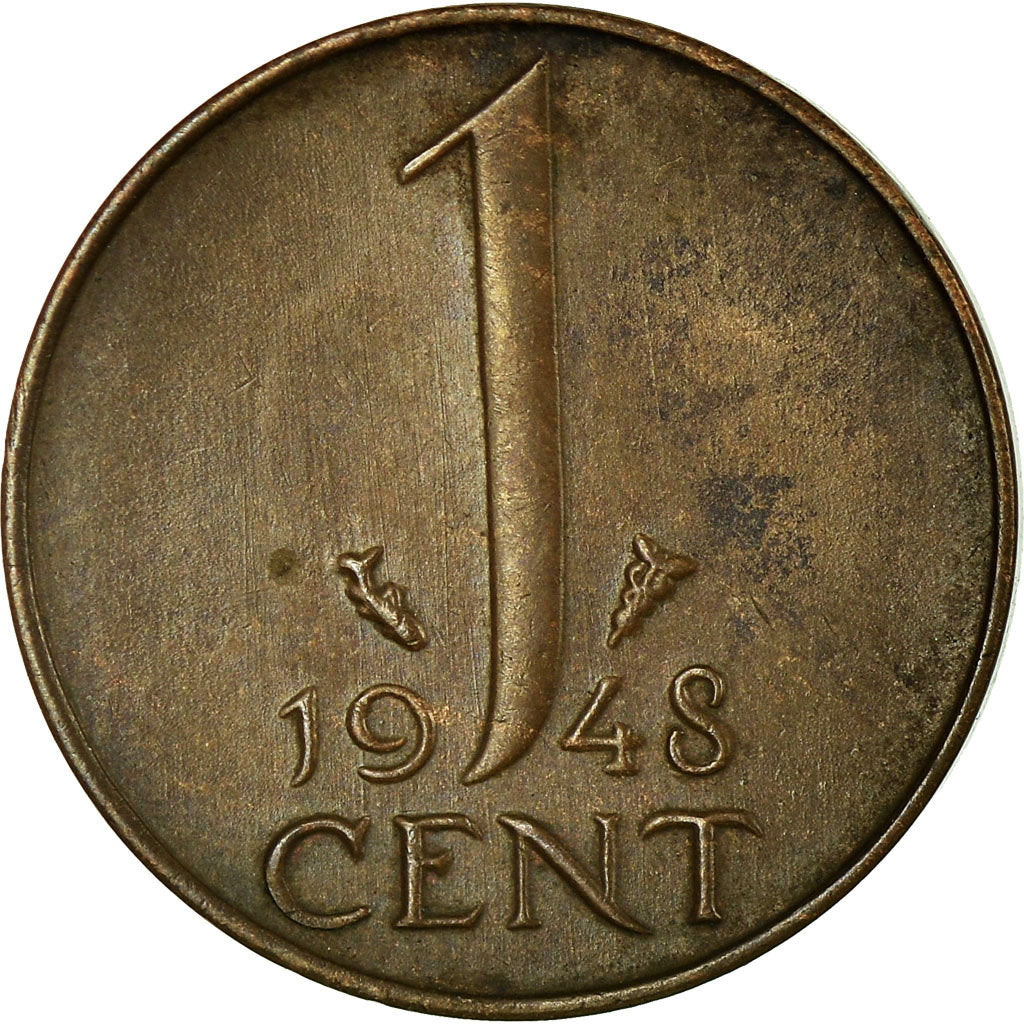 Moneda, Países Bajos, Wilhelmina I, Cent, 1948, BC+, Bronce, KM:175