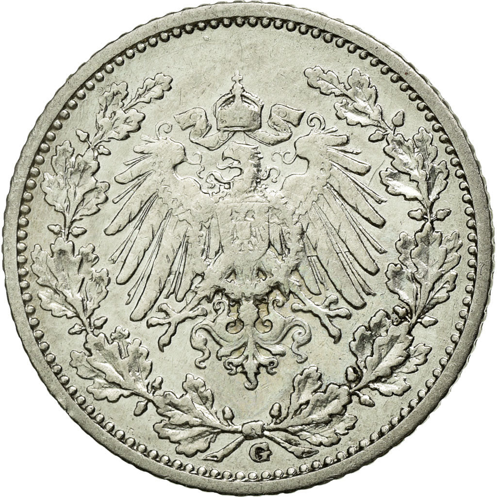 Coin, GERMANY - EMPIRE, 1/2 Mark, 1908, Karlsruhe, EF(40-45), Silver, KM:17