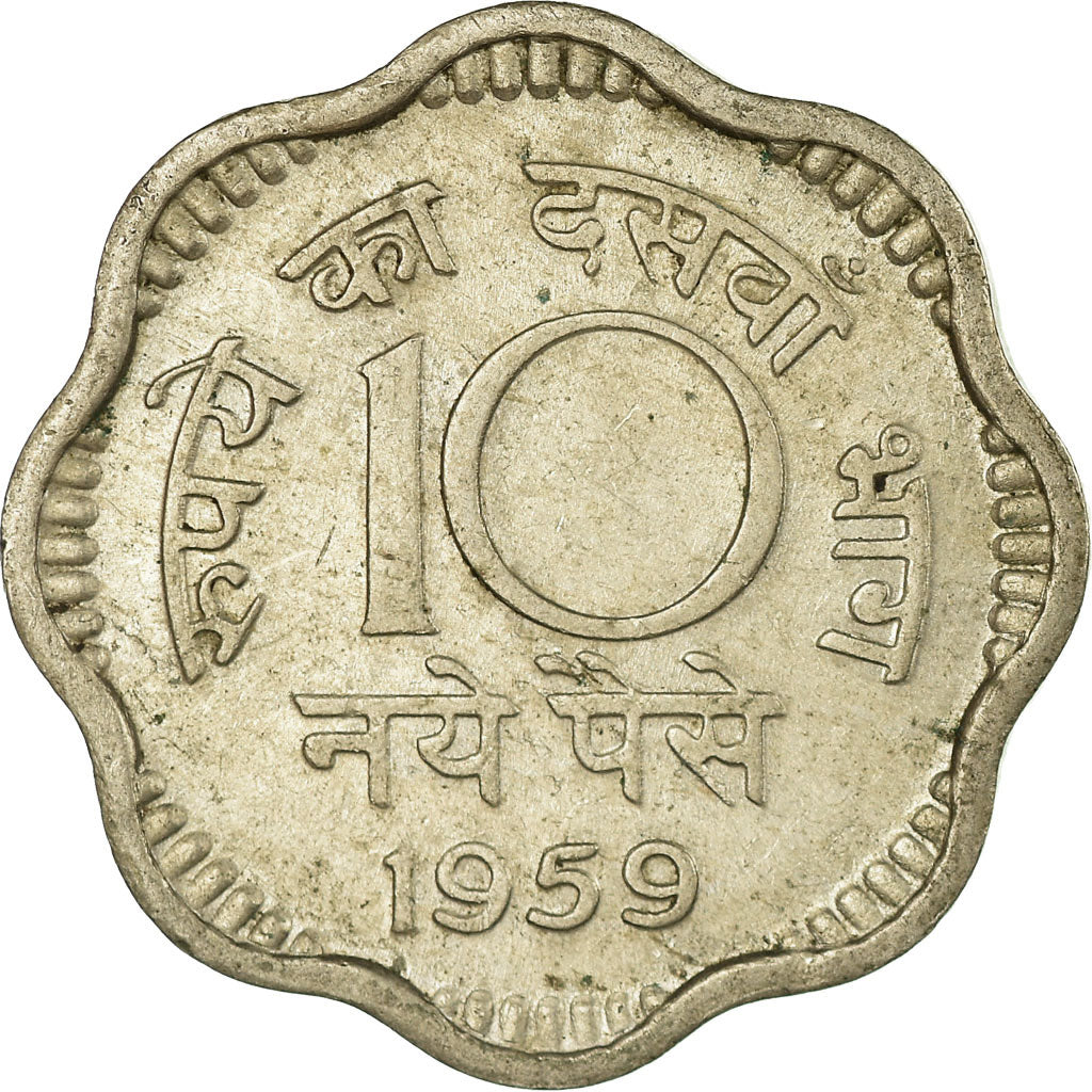 Munten, INDIAASE REPUBLIEK, 10 Naye Paise, 1959, FR+, Copper-nickel, KM:24.2