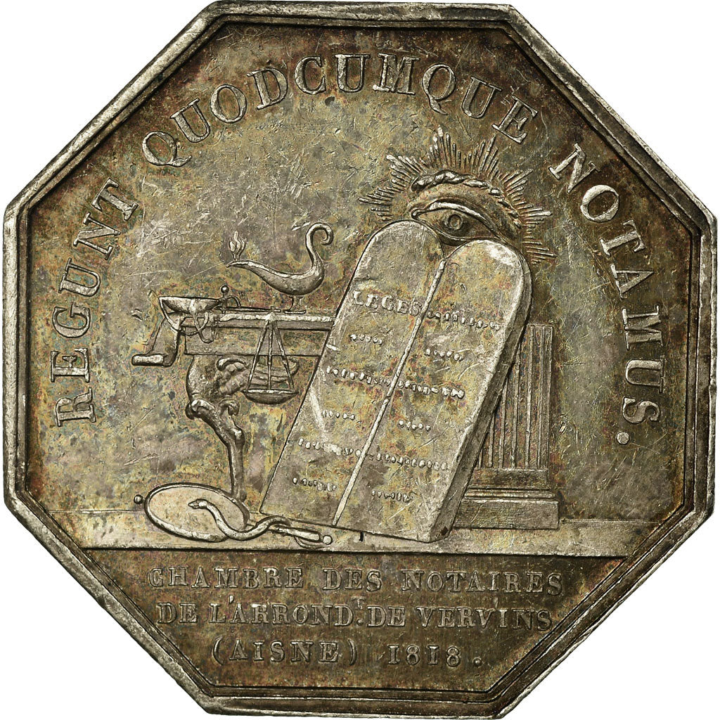 France, Jeton, Notaires de l'Arrondissement de Vervins, 1818, SUP, Argent