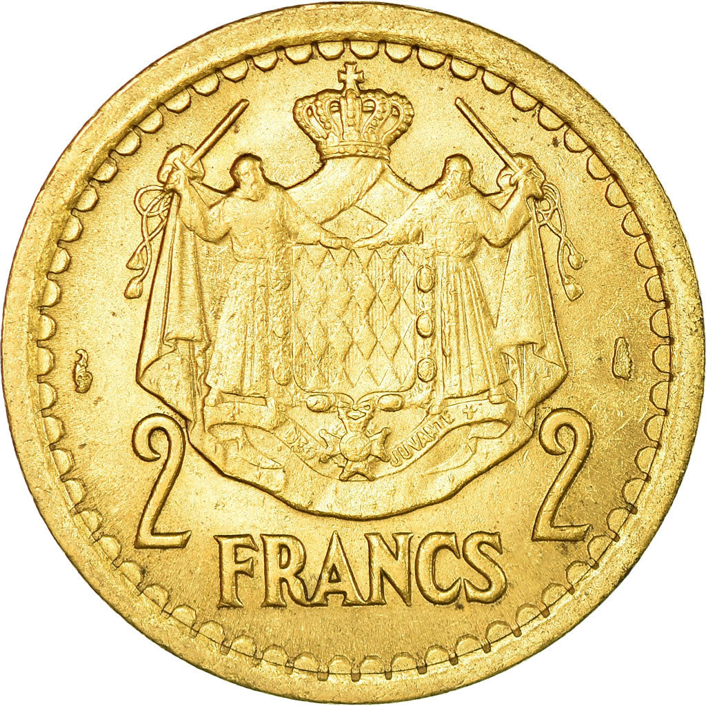 Coin, Monaco, 2 Francs, Undated (1943), Poissy, AU(50-53), Cupro-Aluminium