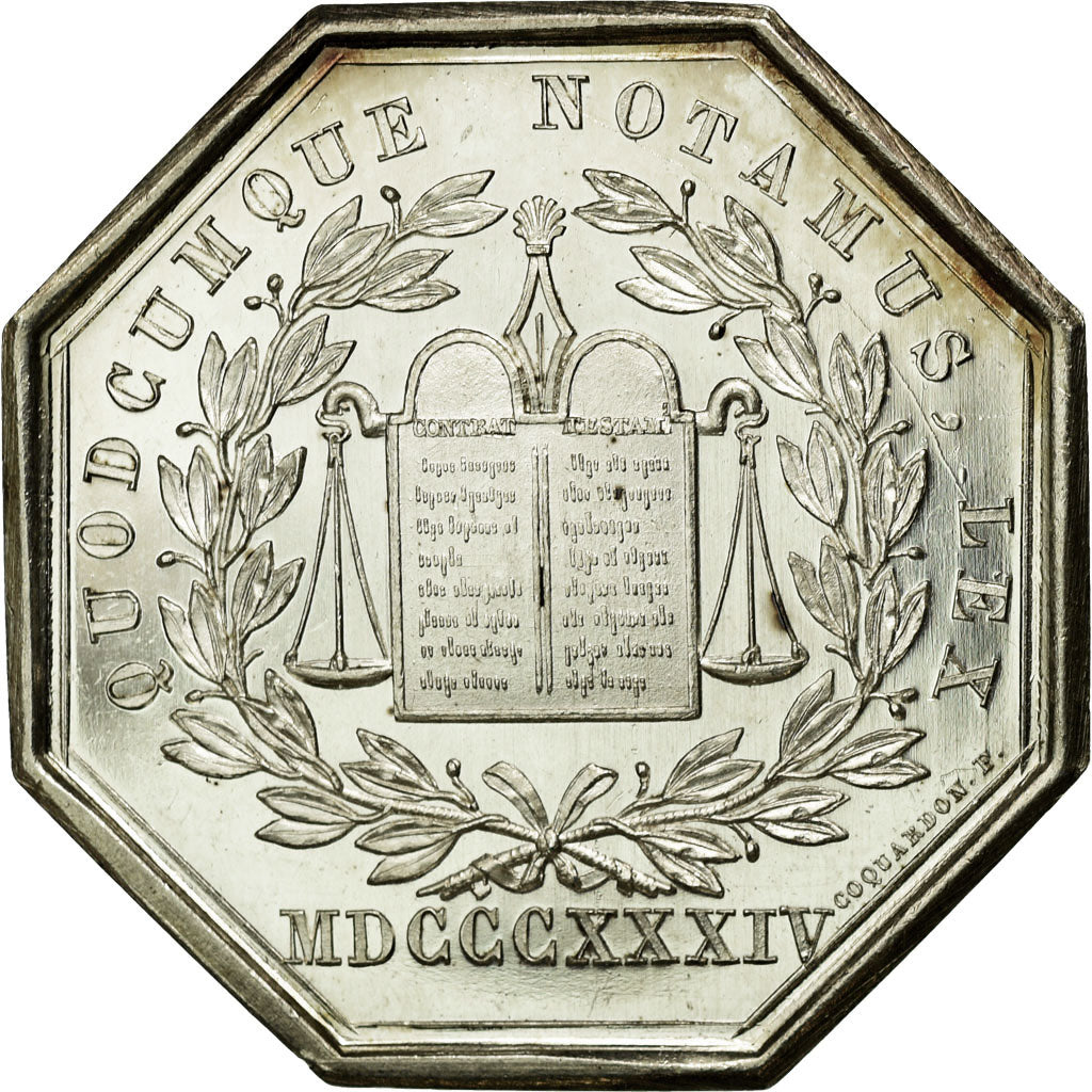 France, Token, Notary, 1834, MS(63), Silver, Lerouge:123
