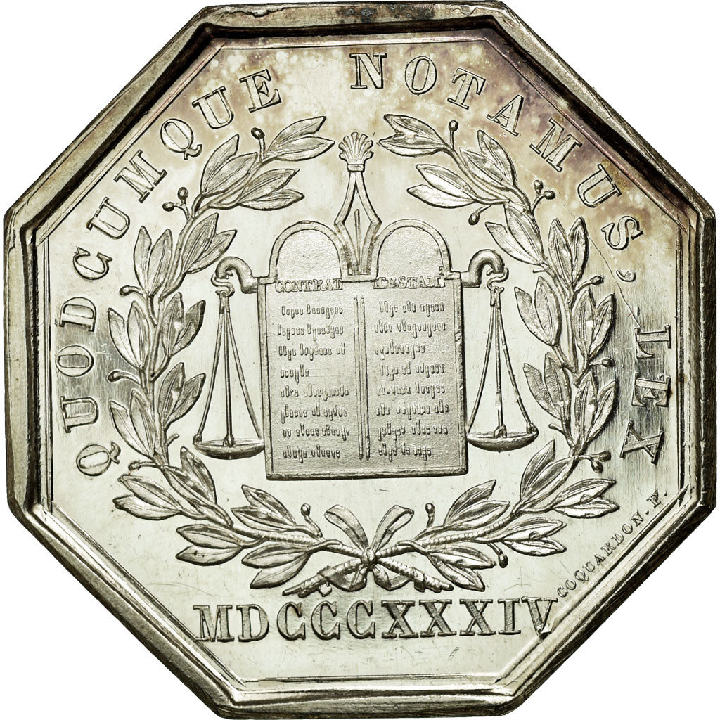 France, Token, Notary, 1834, MS(63), Silver, Lerouge:123