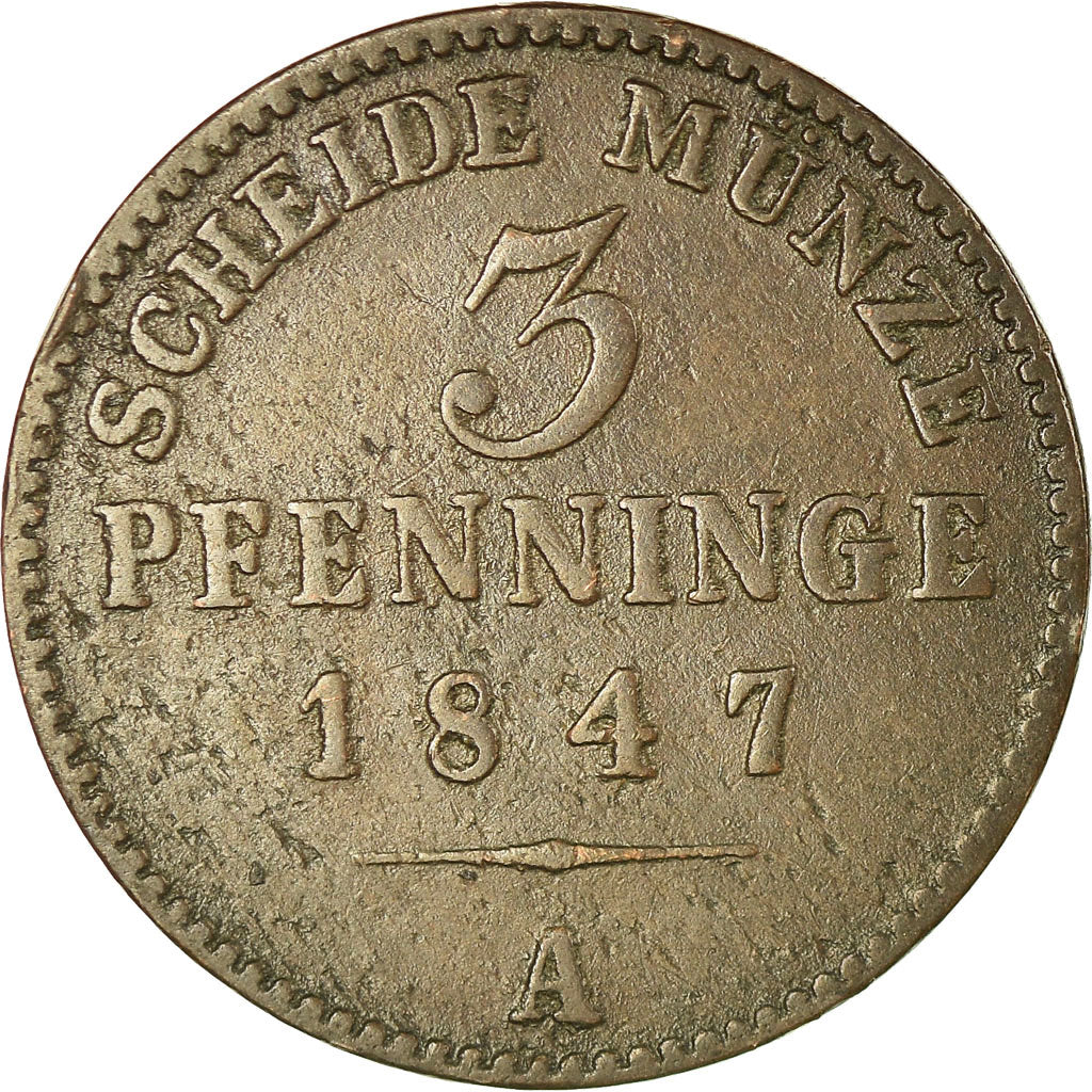 Monnaie, Etats allemands, PRUSSIA, Friedrich Wilhelm IV, 3 Pfennig, 1847
