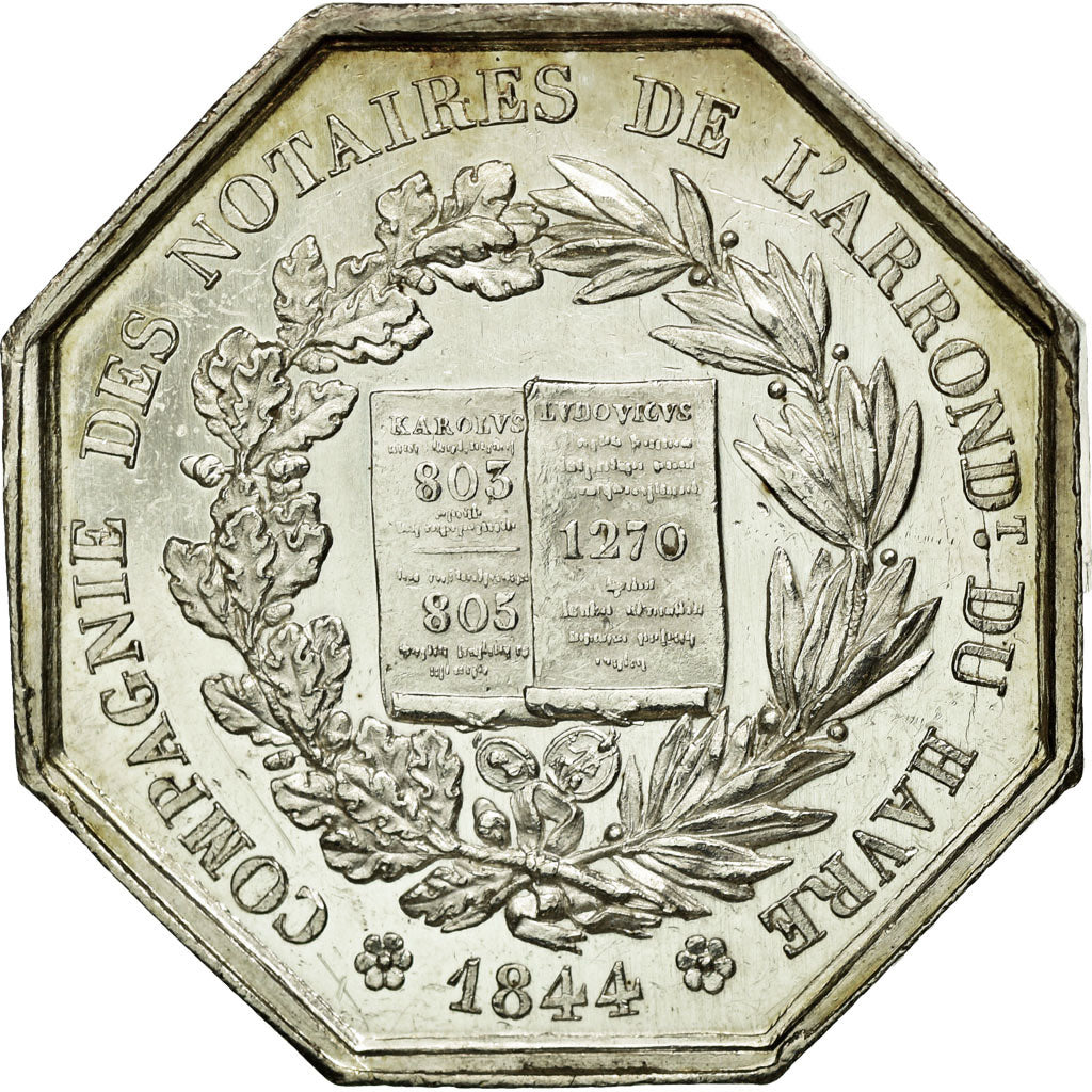 France, Token, Notary, 1844, MS(63), Silver, Lerouge:146