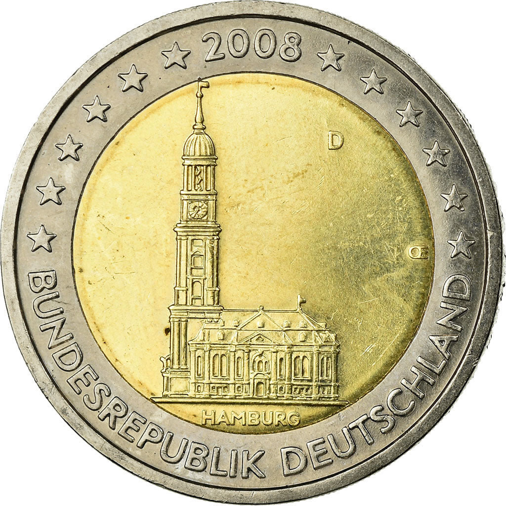 Niemcy - RFN, 2 Euro, Cathédrale d'Hambourg, 2008, Munich, EF(40-45)
