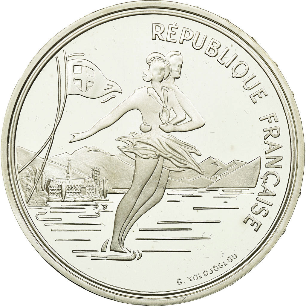 Moneta, Francja, Ice Skating Couple, 100 Francs, 1989, MS(65-70), Srebro