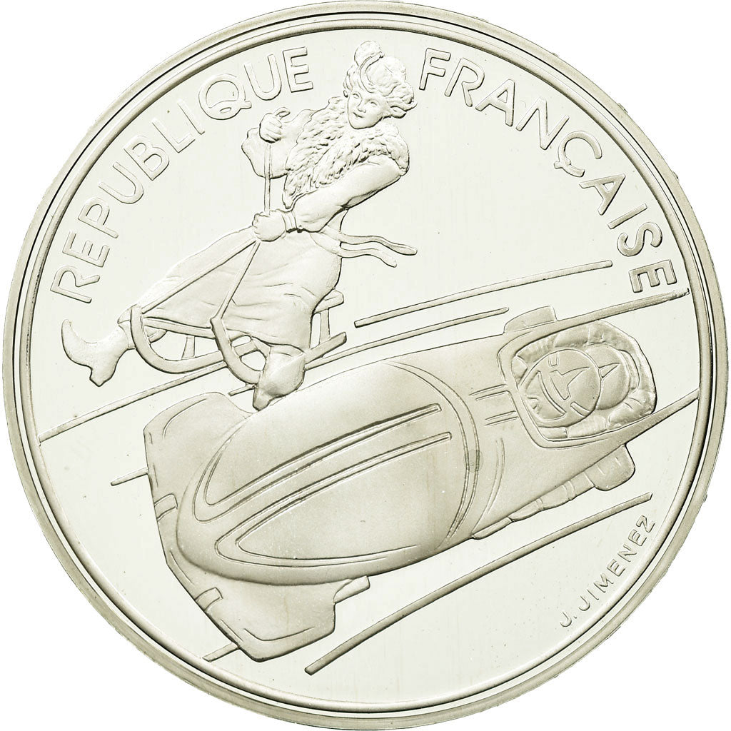 Moneta, Francja, Bobsledding, 100 Francs, 1990, BE, MS(65-70), Srebro, KM:981